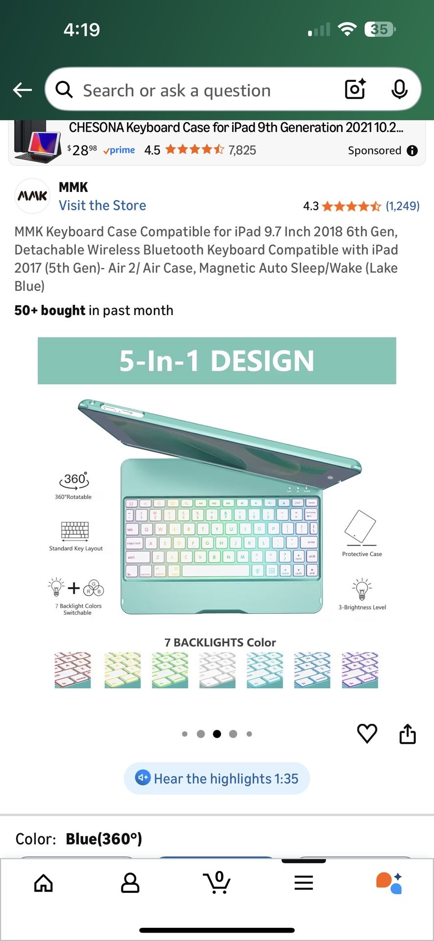  Keyboard Case Compatible for iPad 9.7 Inch 2018 6th Gen, Detachable Wireless Bluetooth Keyboard