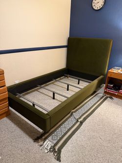 Green Upholstered Twin Bed Frame with Headboard