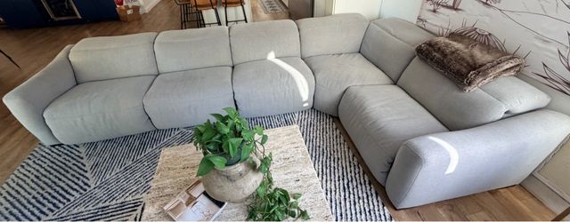 Modern five piece power reclining fabric sectional