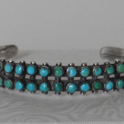 Old Pawn Zuni Extra Fine Petit Point Snake Eyes Turquoise in Sterling Silver Cuff Bracelet
