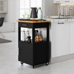New Kitchen Island on Wheels with Storage SHX1407-BK, Black