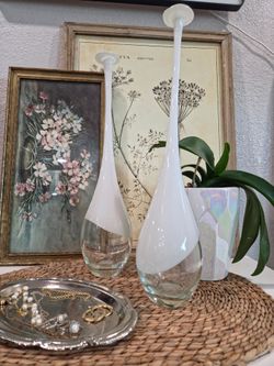 2 Anthropology White Hand Blown Art Glass