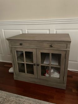 Gray Wood Cabinet with Glass Doors