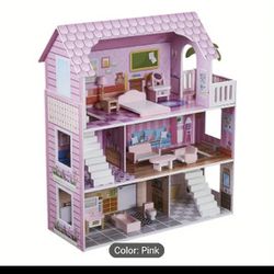 New Large Wooden Doll House With Furniture Assembly Required 