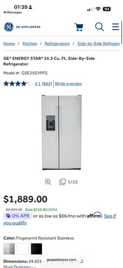 GE side by side refrigerator