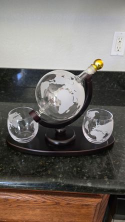 Globe Whiskey Decanter Set with Two Glasses