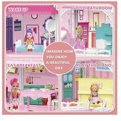 UXSIO Dream Doll House, Large Dollhouse Girl Toys Age 6-7 Years Old, 4-Story 12 Rooms with Doll Toy Figures, Pets, Accessories and Furniture, Birthday