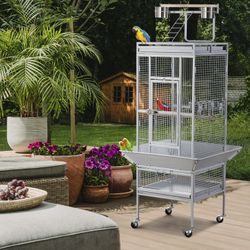 61-inch Playtop Parrot Bird Cages, Wrought Iron Large Birdcage with Rolling Stand for Parakeet Cockatiels Quaker Conure Lovebird Finch Canary Small Me
