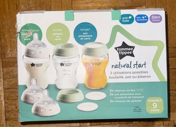 Tommee Tippee Natural Start 3-in-1 Glass Baby Bottle, Cup & Food Jar Set, 9oz