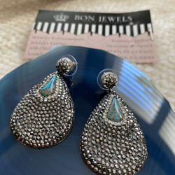 Noir Turquoise Earrings With Swarovski Crystals