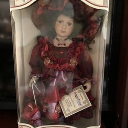 Limited Edition Porcelain Doll Angelina In Red Dress