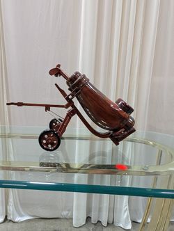 Vintage Wooden Golf Cart Figurine in Mahogany Finish