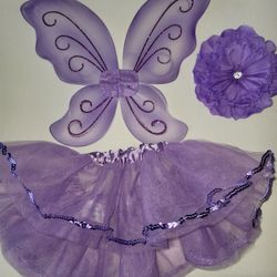Purple Tutu with fairy wings and hair piece