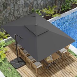 2225c 10x13FT Cantilever Outdoor Patio Umbrellas, Double Top Large Rectangle Umbrella, Heavy Duty 360° Rotation Offset Outdoor Sun Shade Umbrella for 