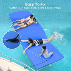 Floating Water Pad for 4 Person, 13 x 5 FT Tear-Resistant 3-Layer XPE Foam Floating Mat Recreation & Relaxing for Lake Pool River 