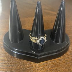 Women 10K Ring w/ Sapphire & Diamonds