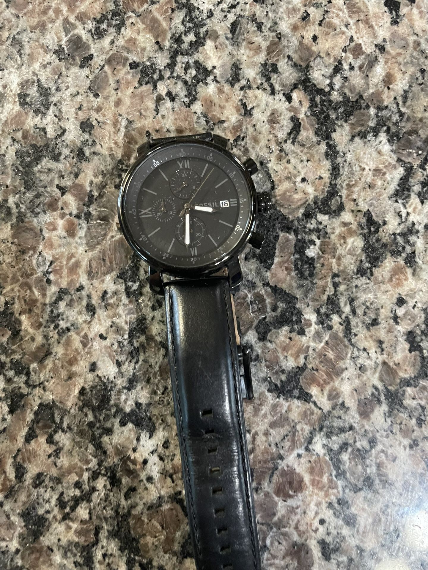 Fossil Black Leather Watch 