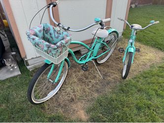 Matching Firmstrong Beach Cruiser Bike Set – Adult & Kids – Mint/Tiffany Blue