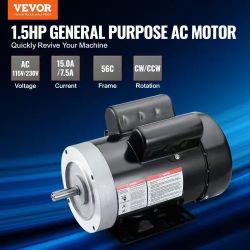 409^1.5HP Electric Motor 1725 rpm, AC 115V/230V, 56C Frame, Air Compressor Motor Single Phase, 5/8" Keyed Shaft, CW/CCW Rotation for Agricultural Mach