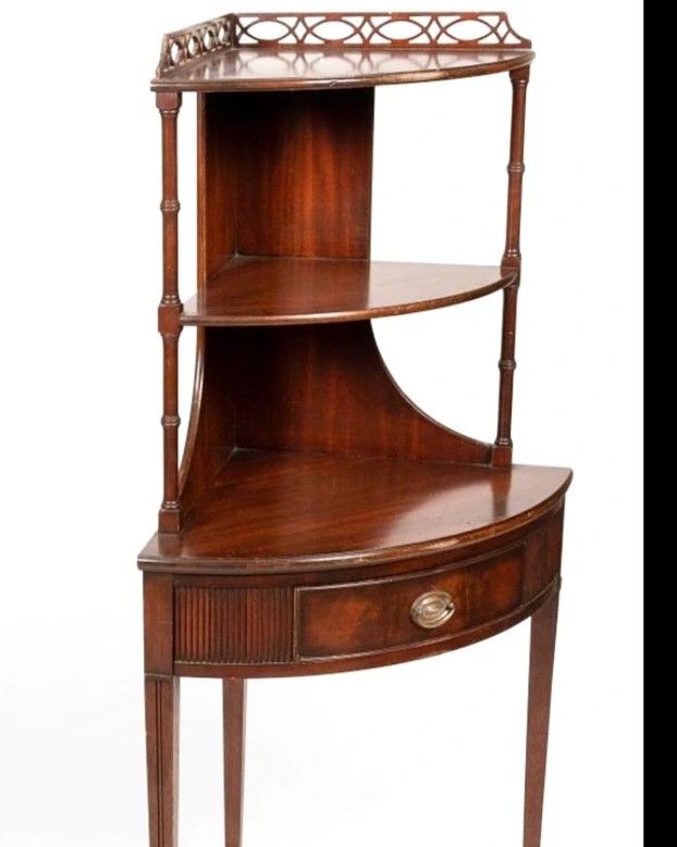 Antique Brandt Mahogany Corner Etagere Shelf Federal Style Mahogany wood finish
