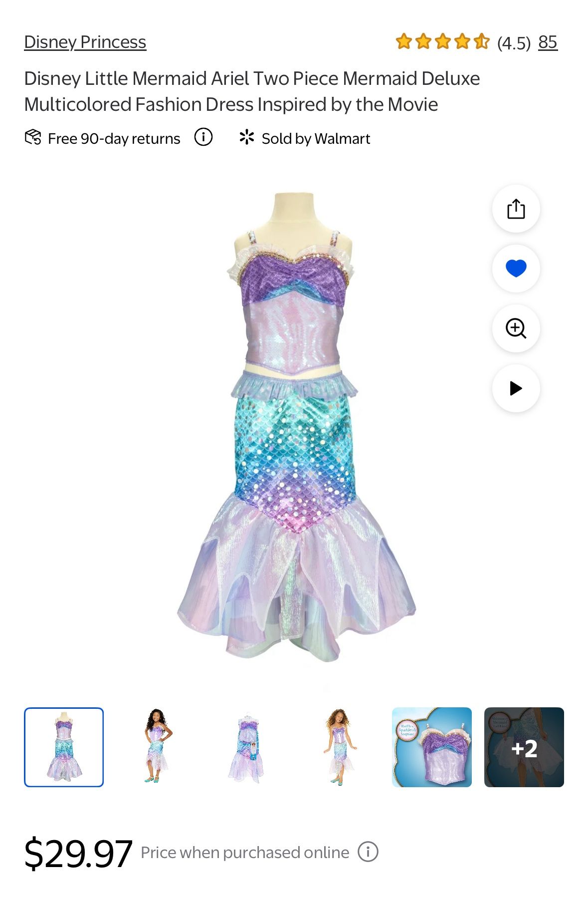 Disney The Little Mermaid Ariel's 2 Piece Mermaid Halloween Costume