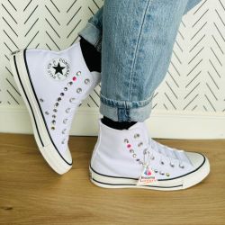 
💎Converse Women Shoes Sz 7.5 Chuck Taylor All Star Hi Y2K Gems White A10290C💎
