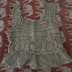 Crochet Lace Tank Top with Ruffle Hem