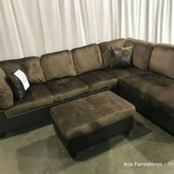Brand New Brown Microfiber Sectional With Storage Ottoman 