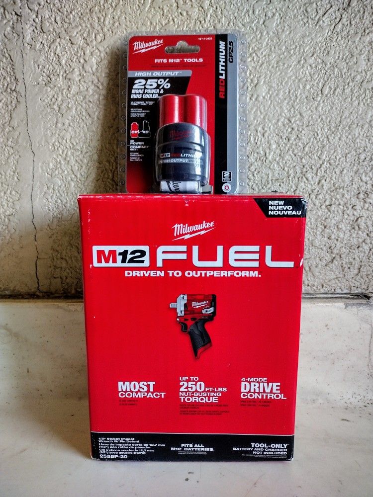 Milwaukee M12 Fuel Brushless 1/2in Stubby Impact Wrench & 2.5 Battery. $190