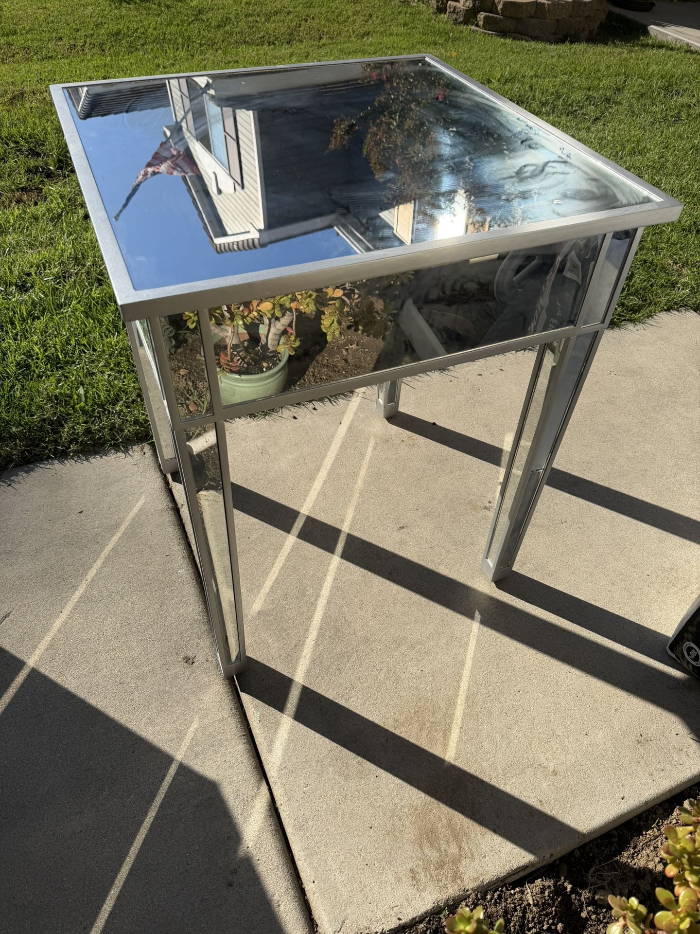 Glam Mirrored Accent Side Table with Drawer 24”x24”x29”Silver Finish Modern Chic
