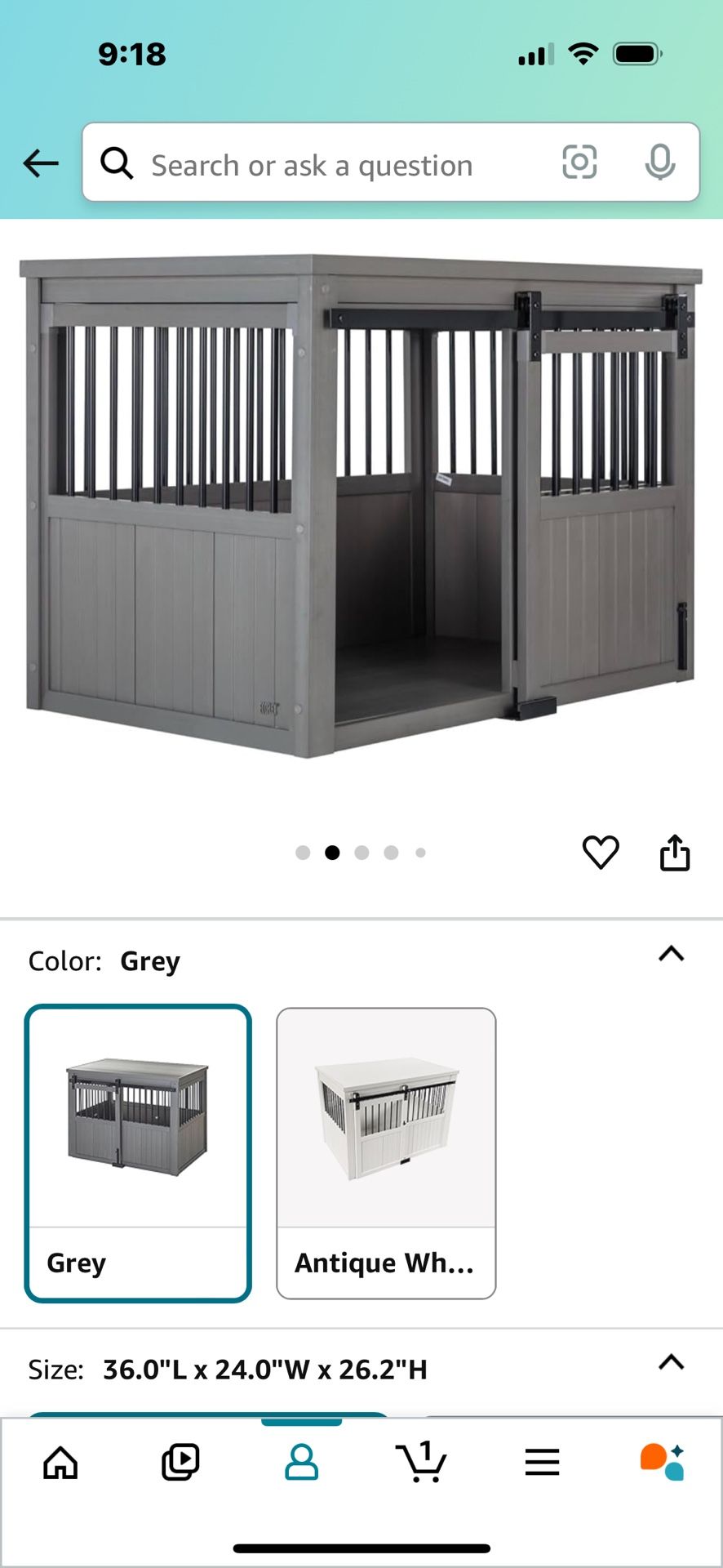 Grey Farmhouse, Barn Style Dog Crate. 