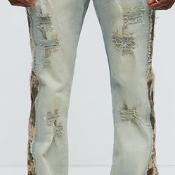 BrandNew|NeverWorn|FaNo|MENS|Ripped|Stacked|Skinny|Flare|Jeans|LightBlue/Camo|