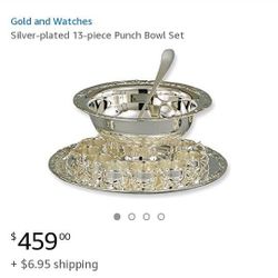 Silver punch bowl set with 8 cups and latte NEW IN BOX