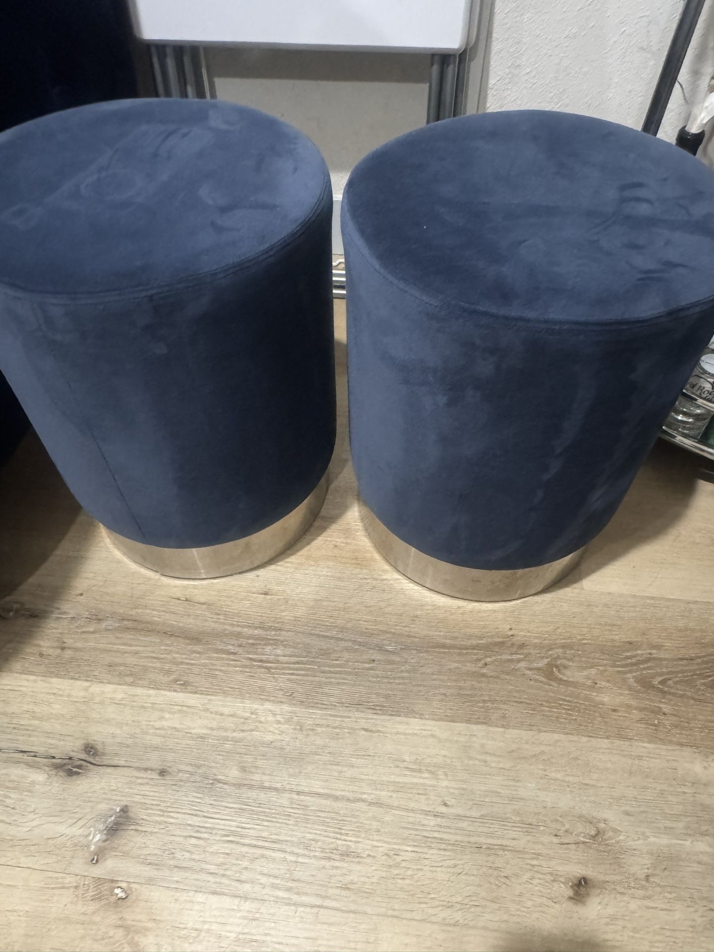 Blue Velvet Round Ottomans