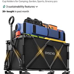 Wagon Carts Foldable 420LBS Weight Capacity Collapsible Wagon with Big All-Terrain Wheels, Heavy Duty Beach Wagons Cart with Cup Holders for Camping, 