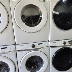 New Samsung Large Capacity Front Load Washer And Stackable Gas Dryer Set 