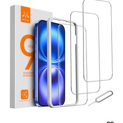 Brand: Mkeke Mkeke 3 Pack Screen Protector for iPhone 16 / iPhone 15 6.1", [9H+ Tempered Glass] [Easy Installation Frame] [Military-Grade Drop Protect