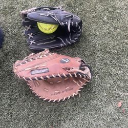Two Left Handed Gloves Black Is A 13 Inch & A First Base Glove 