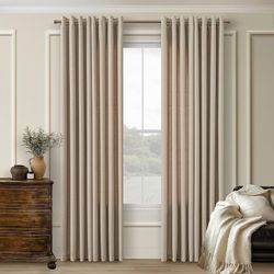 2 Panels Taupe Semi Sheer Linen Curtains