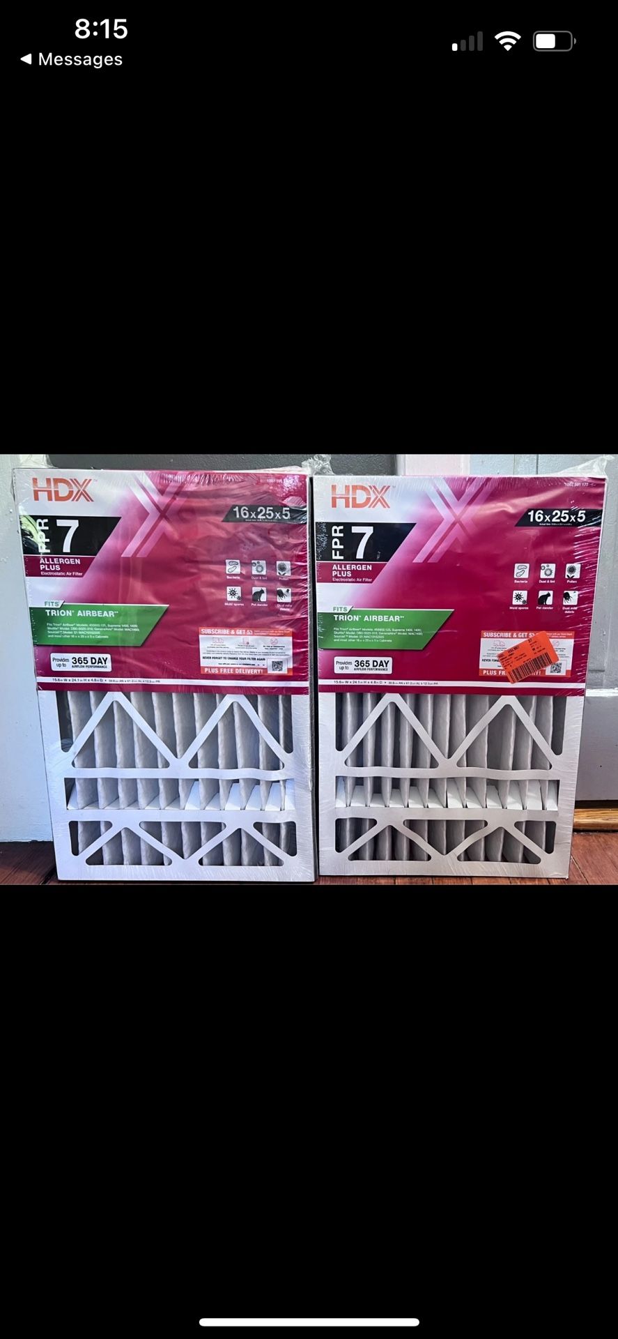2-Pack 16" x 25" x 5" Trion AirBear Replacement Pleated Air Filter FPR 7 MERV 11