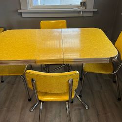 Vintage Chrome & Vinyl Table & Chair Set With Stool