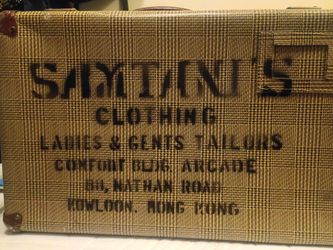 Vintage Tweed Suitcase Hong Kong Tailor Stencil