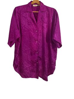 VICTORIA’S SECRET Gold Label 80’s Plum Damask Satin Oversized Night Shirt Sz M/L