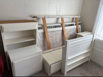 complete room with bed, two dressing table, nightstand, desk for young people
