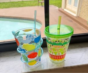 Whimsical Set of 2 “Crazy Straw” Acrylic Tumblers for Kids