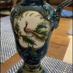 Vintage H. Bequet Belgium Peacock Vase