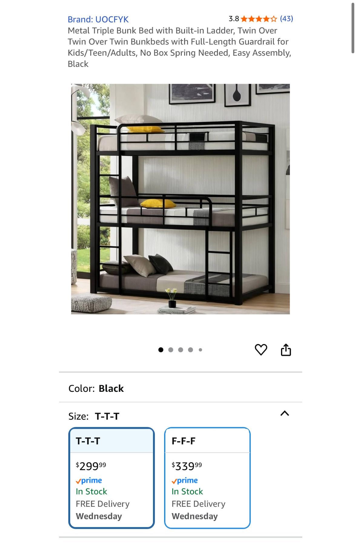 Metal Triple Bunk Bed Twin