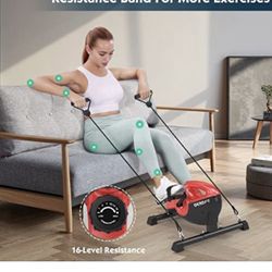 Under Desk Bike Pedal Exerciser,DEROFIT 16 Levels Resistance Magnetic Mini Exercise Bike Under Desk Cycle with LCD Monitor Resistance Bands for Arm Le