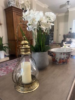 Gold Metal and Glass Candle Lantern