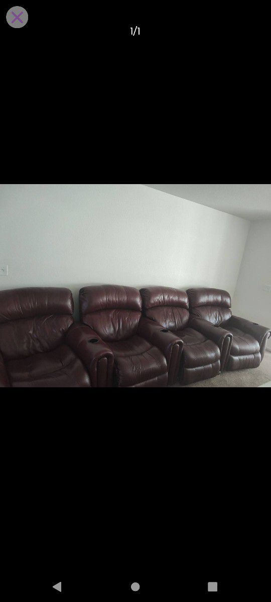 Home theater seating. 4 reclining Chairs.
